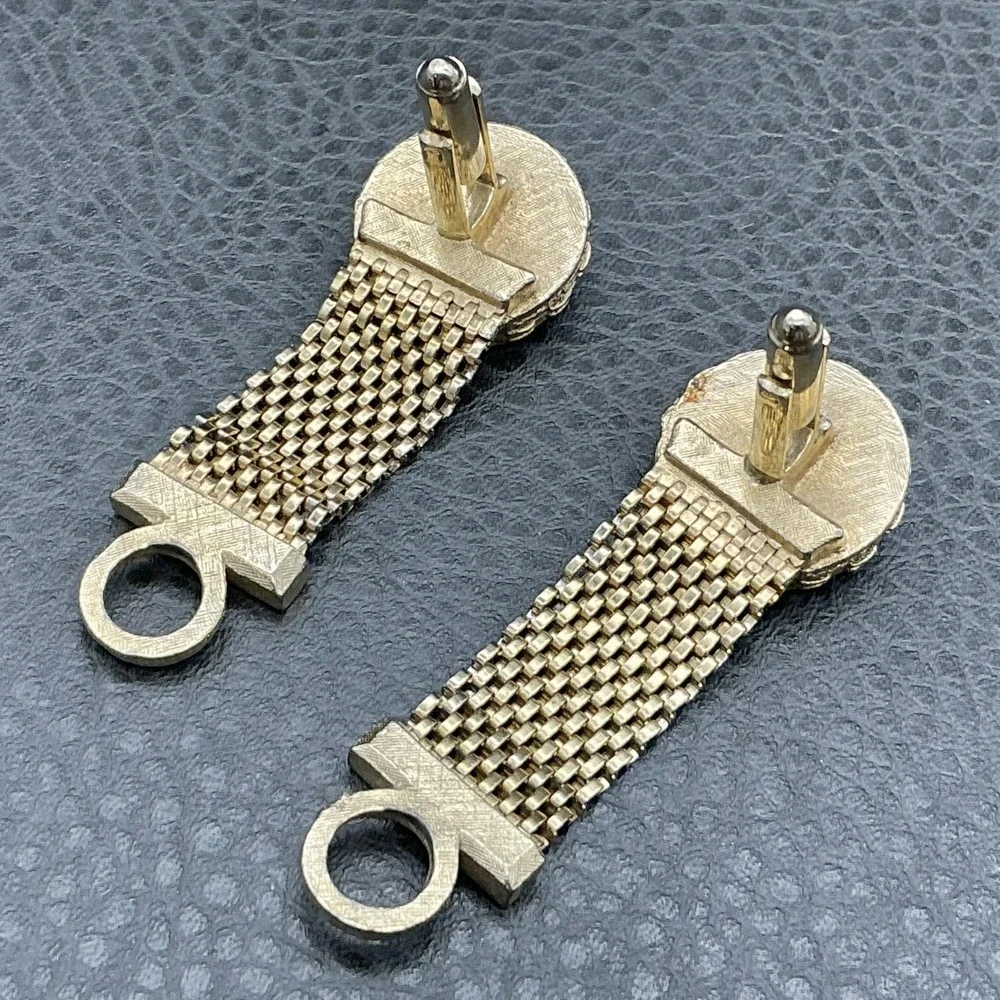 Vintage Dante Cufflinks Mens Gold Tone Mesh Multicolor Glass Round Retro Jewelry